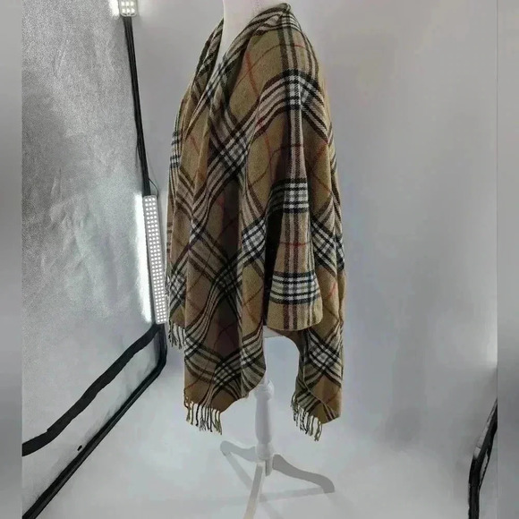 V.Fraas Womens Cape One Size Tan Black Plaid Open Front Wrap Shawl Layer - Picture 3 of 8